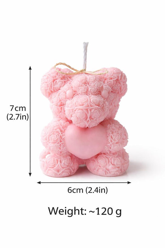 Teddy with a Heart Pillar Candle (PINK)