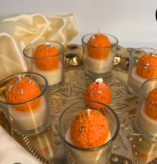 Motichoor laddu in shot glass