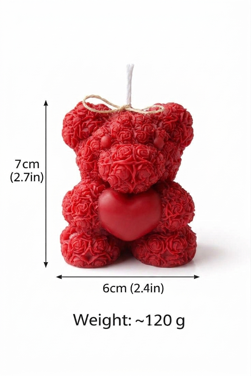 Teddy with a Heart Pillar Candle (RED)