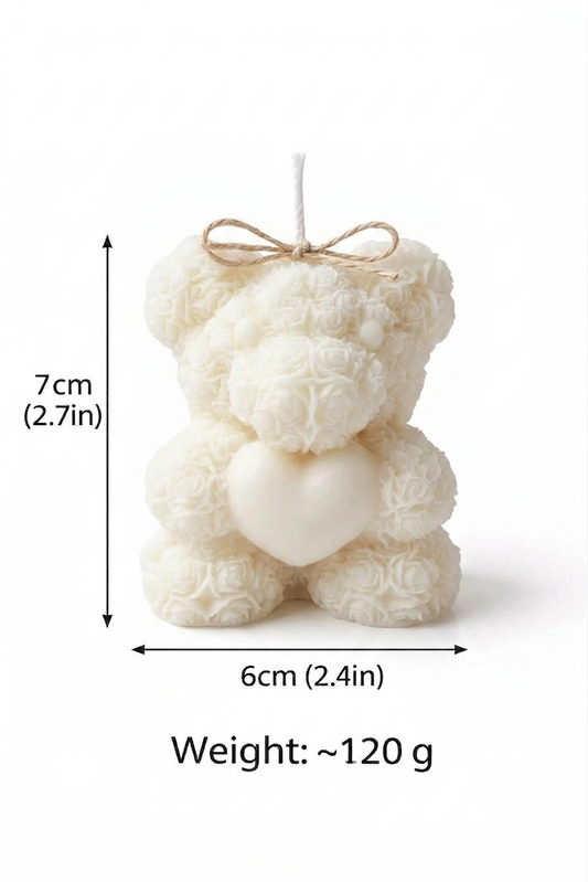 Teddy with a Heart Pillar Candle (WHITE)