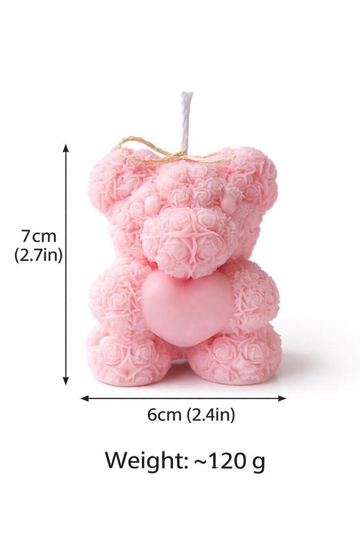 Teddy with a Heart Pillar Candle (PINK)