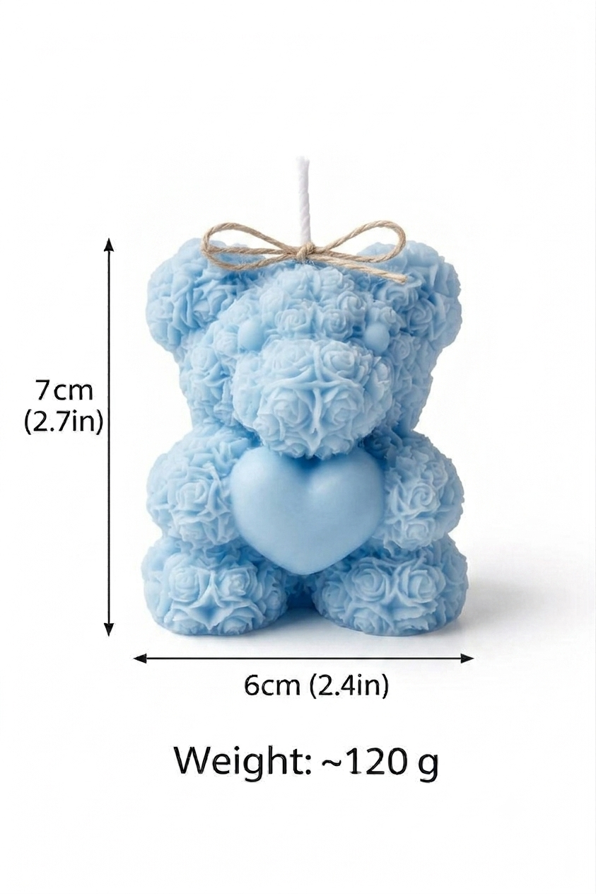 Teddy with a Heart Pillar Candle (BLUE)